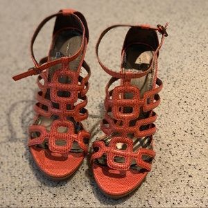 Paolo Orange Sandals - Wooden Heels